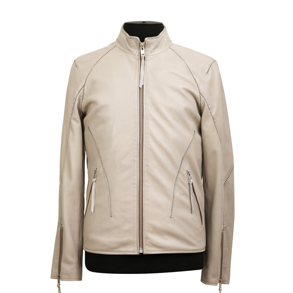 Premium Veg-Tanned Slim Fit Leather Jacket with Shiny Nickel Zippers