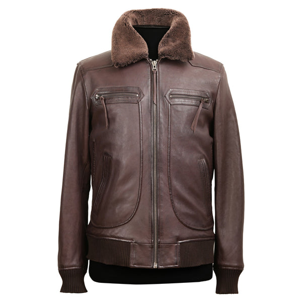 Slim Fit Lamb Leather Jacket with Shearling Collar