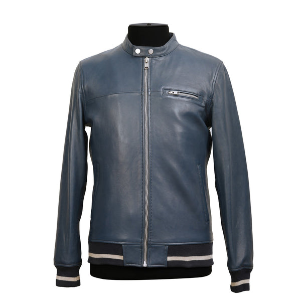 Premium Veg-Tanned Slim Fit Leather Jacket with Shiny Nickel Zippers