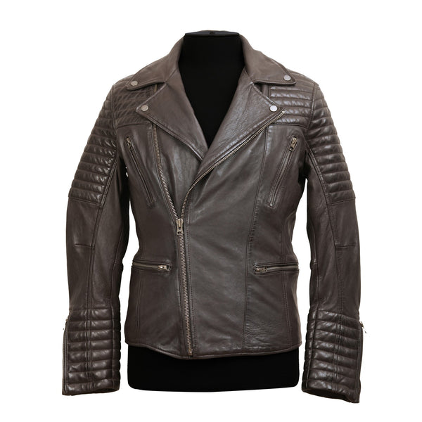 Vintage-Inspired Slim Fit Biker Jacket with Antique Silver Branded Zippers