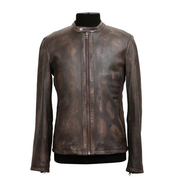 Vintage-Inspired Slim Fit Jacket with Rubb Off Effects and Antique Silver Branded Zippers