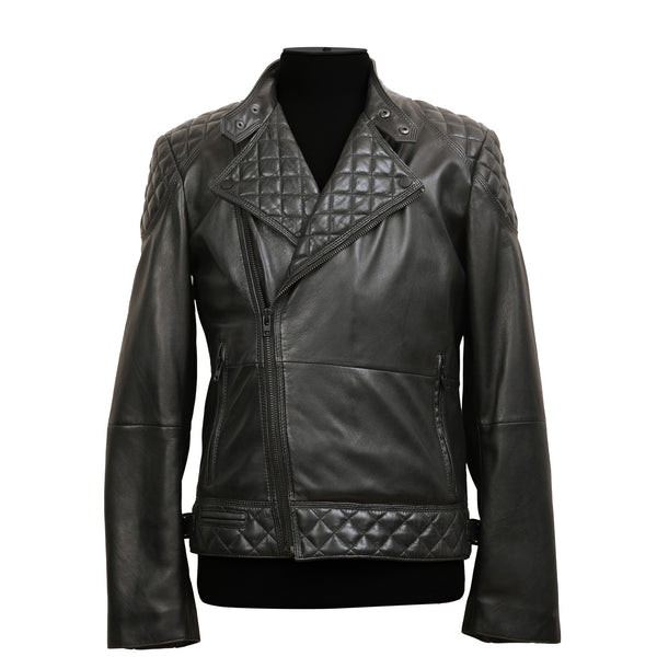 Soft Lamb Skin Slim Fit Biker Jacket with Black Oxidized Zippers