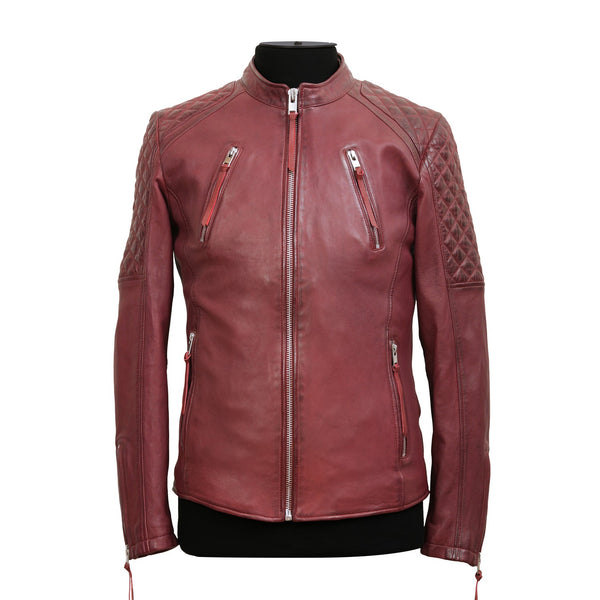 Premium Veg-Tanned Slim Fit Leather Jacket with Shiny Nickel Zippers